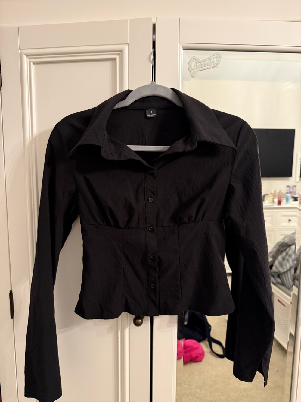 SHEIN Black Long-Sleeve Button-Down Shirt